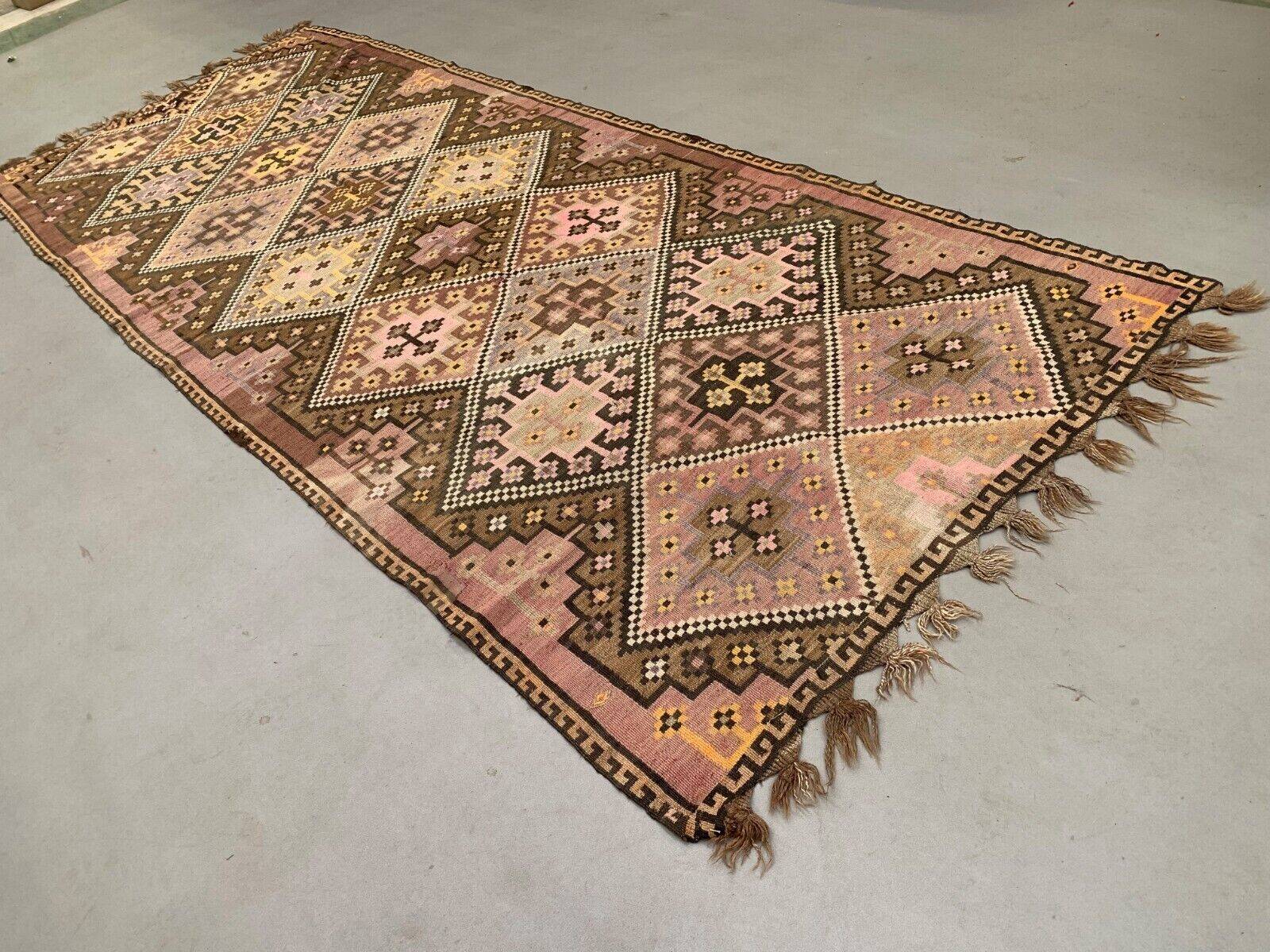 Tapis kilim turc vintage 377x152 cm en laine, grand.