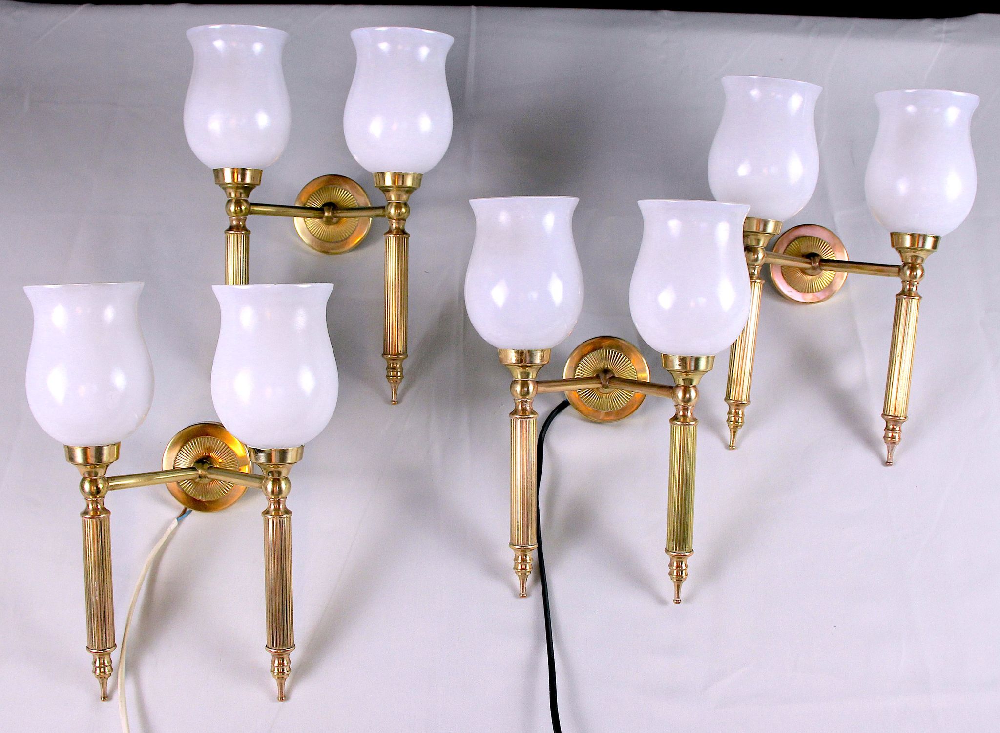 Pair, Neo-Classic Wall Sconces, with Original Tulip Opaline, Maison Jansen France Mid-Century