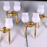 Pair, Neo-Classic Wall Sconces, with Original Tulip Opaline, Maison Jansen France Mid-Century
