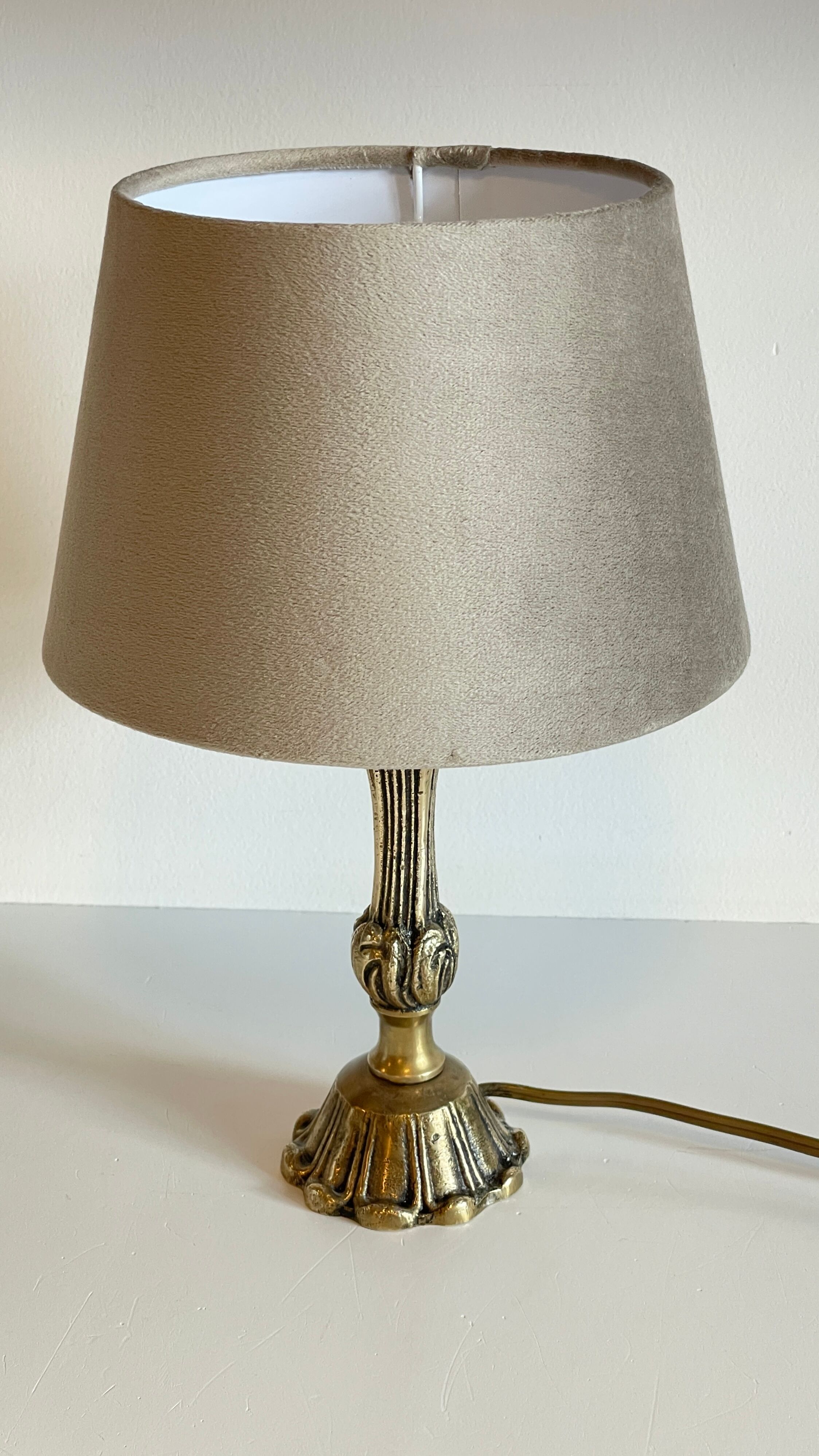 Solid brass lamp and vintage fabric