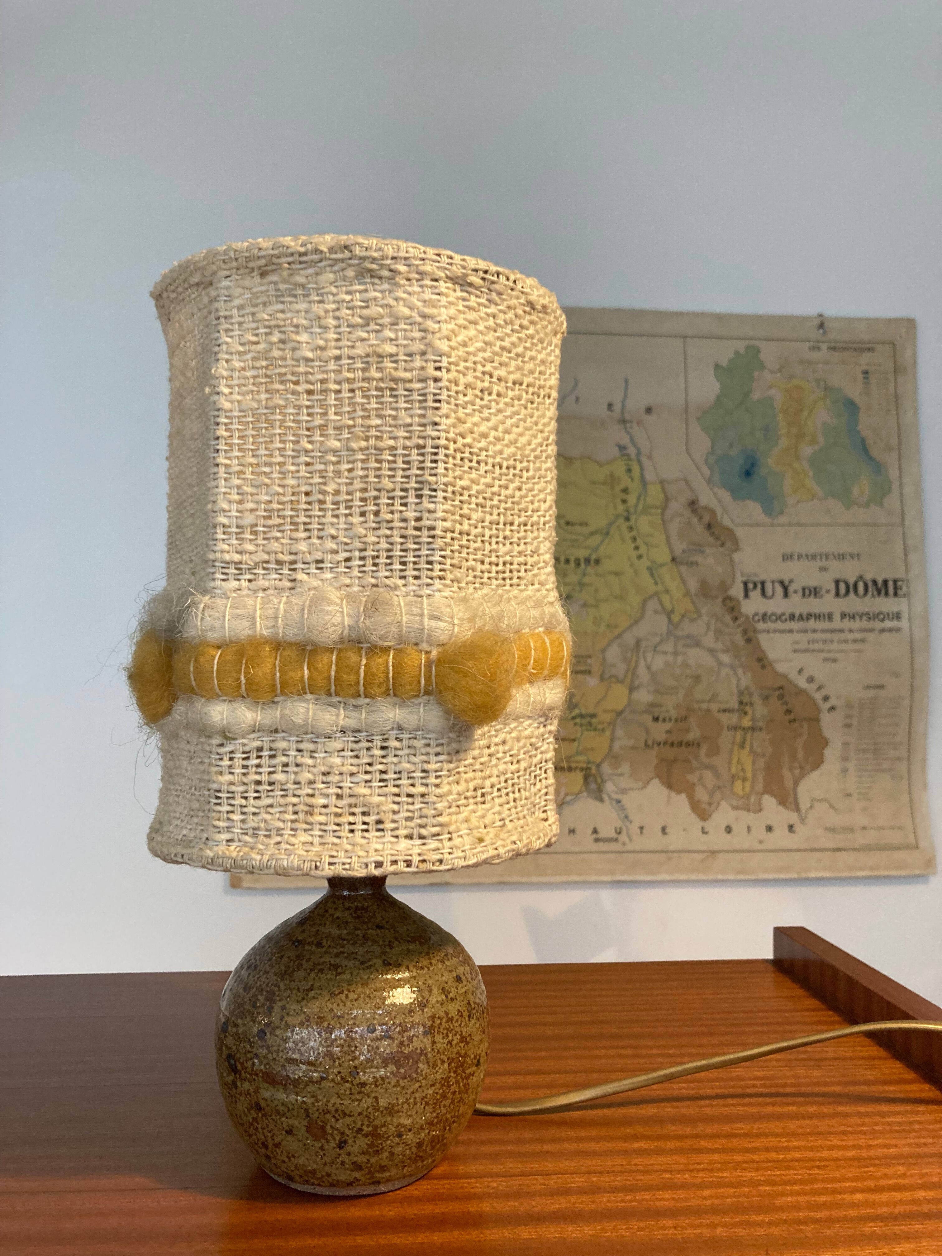 Lamp stoneware pyrite lampshade wool La Borne