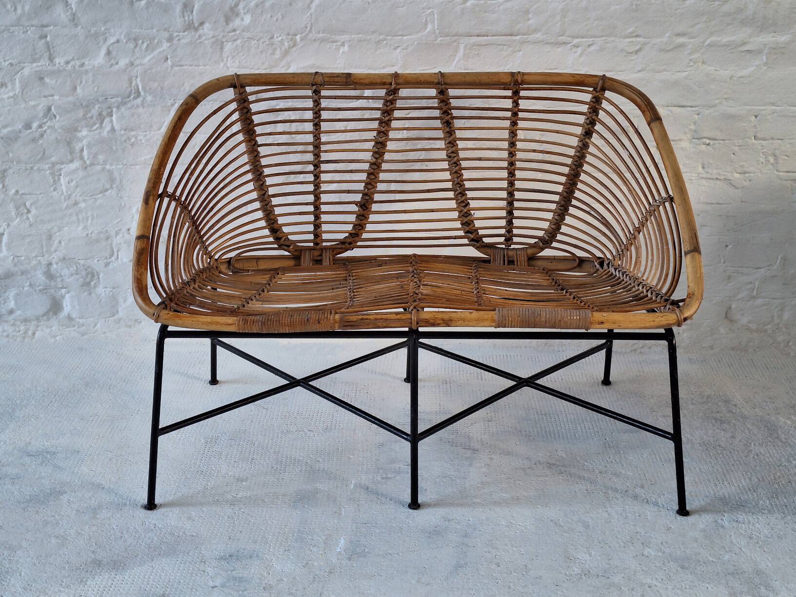 Italian mid century bamboo and iron 2-seater sofa, 1960s