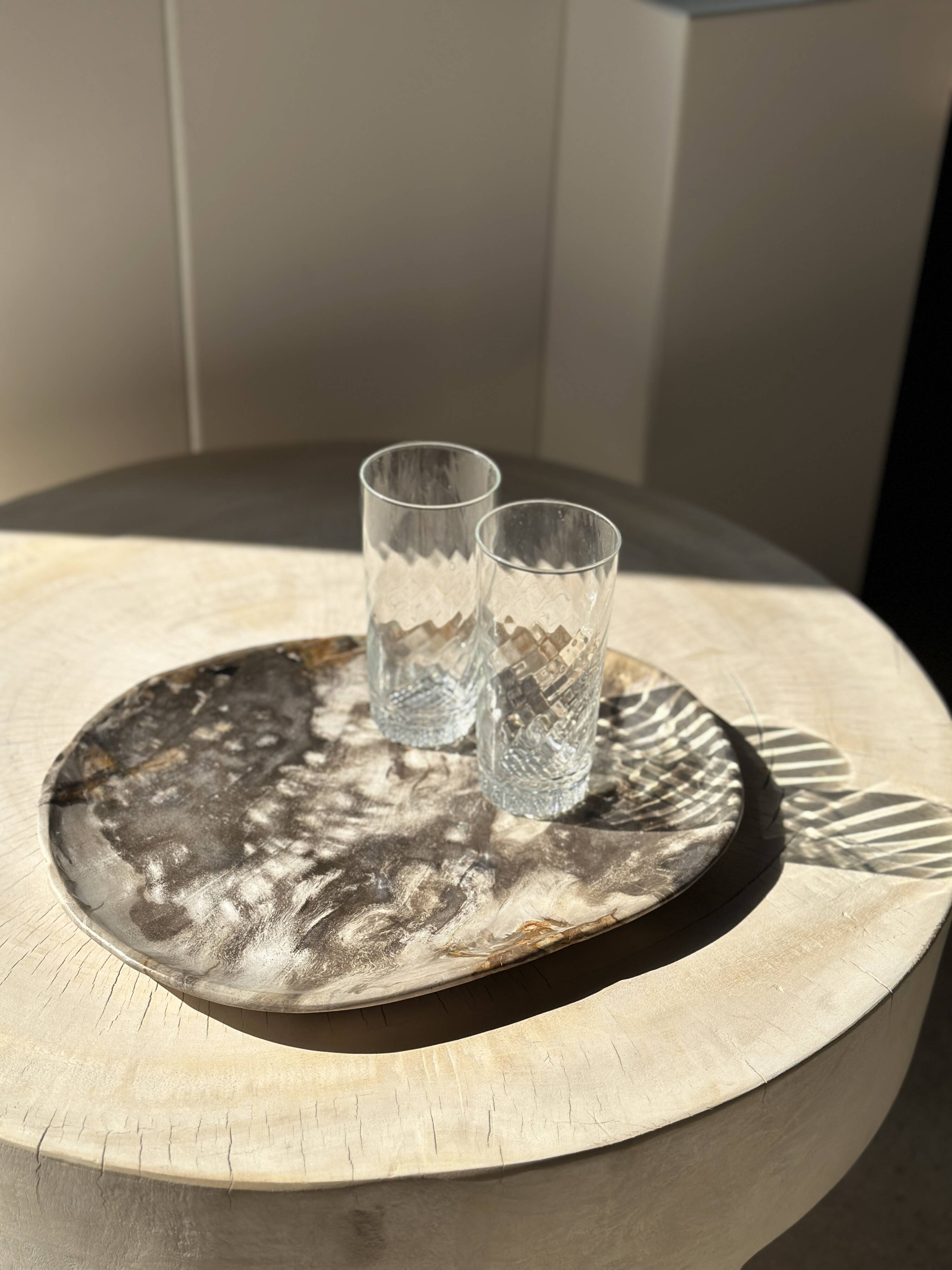 Very large empty pocket or dish in medium light petrified wood 1143