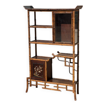 Japanese-style display shelf in bamboo and wood, circa 1890