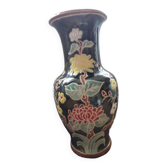 Large vintage ceramic vase with floral decoration