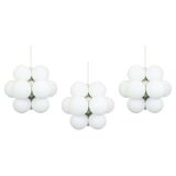 Kaiser Sputnik chandelier, molecular shape, 12 opal glasses, Germany, 1970s