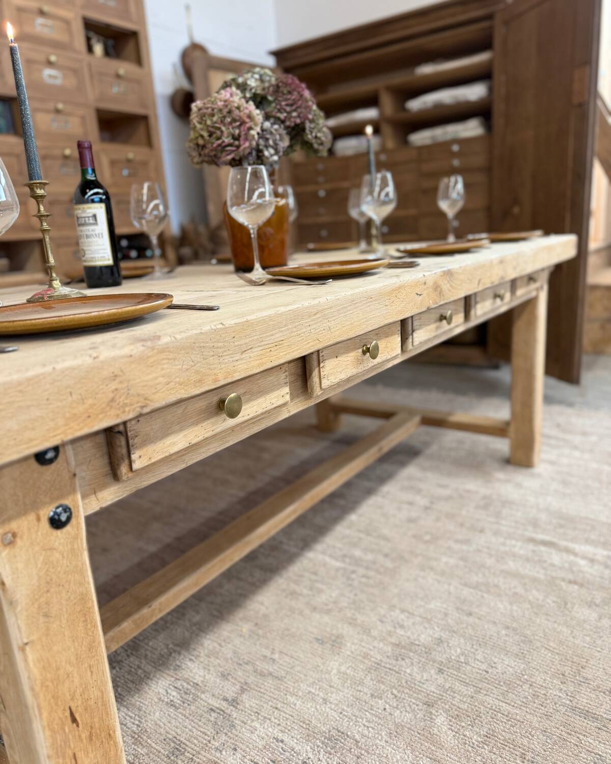 Large farmhouse table with 10 drawers