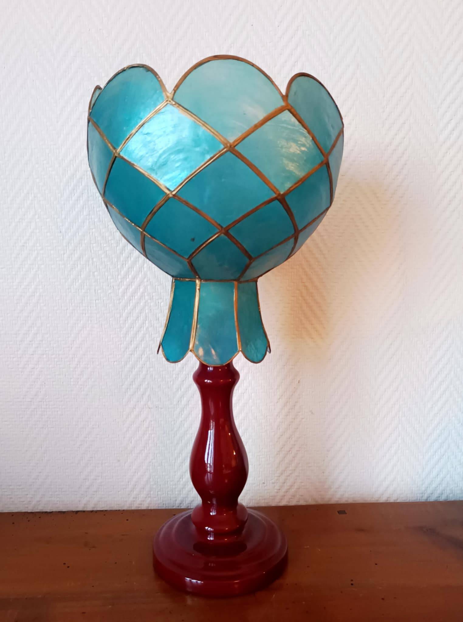 Vintage ceramic and blue mother-of-pearl lamp