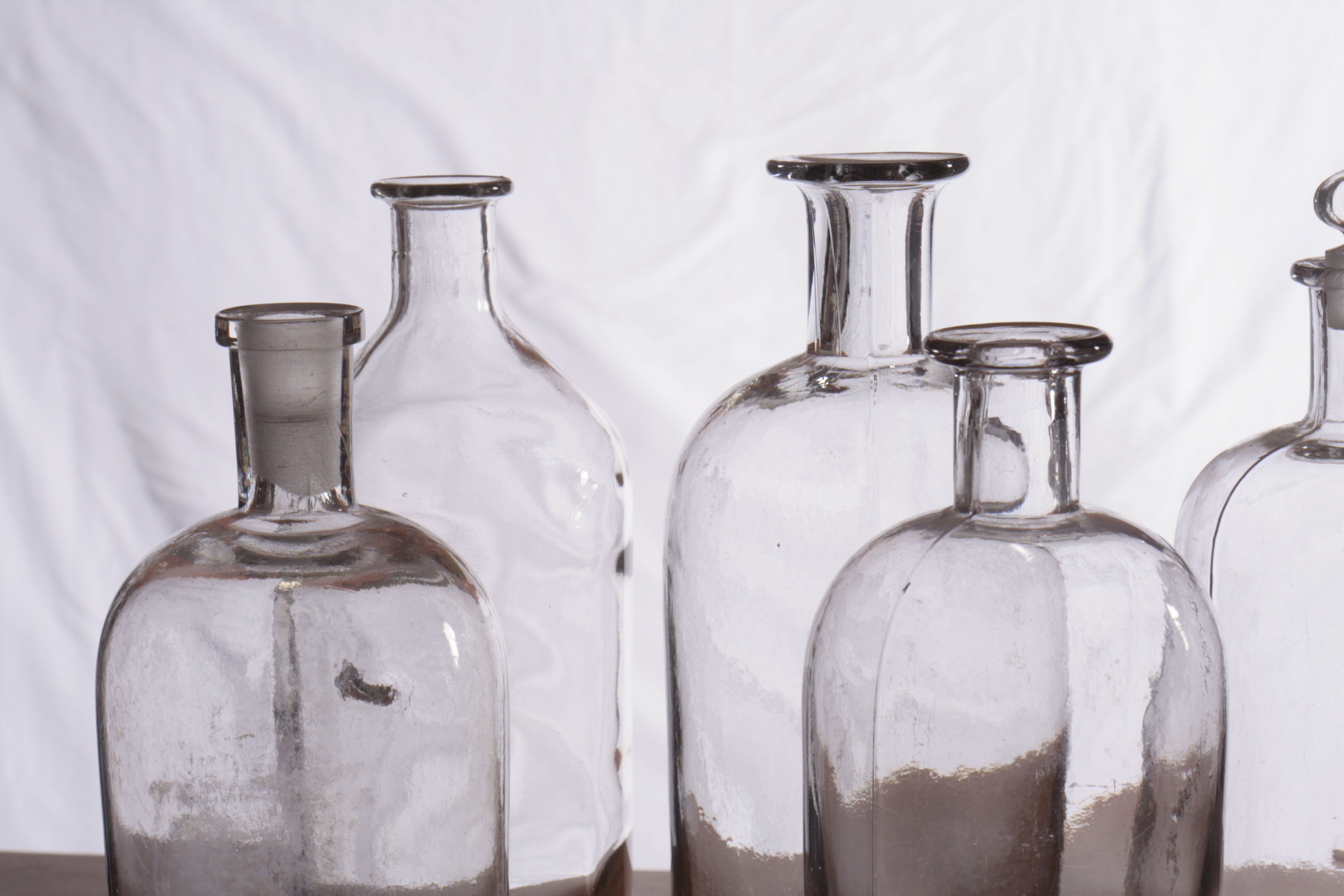 Set of pharmacy vials and wicker trunk