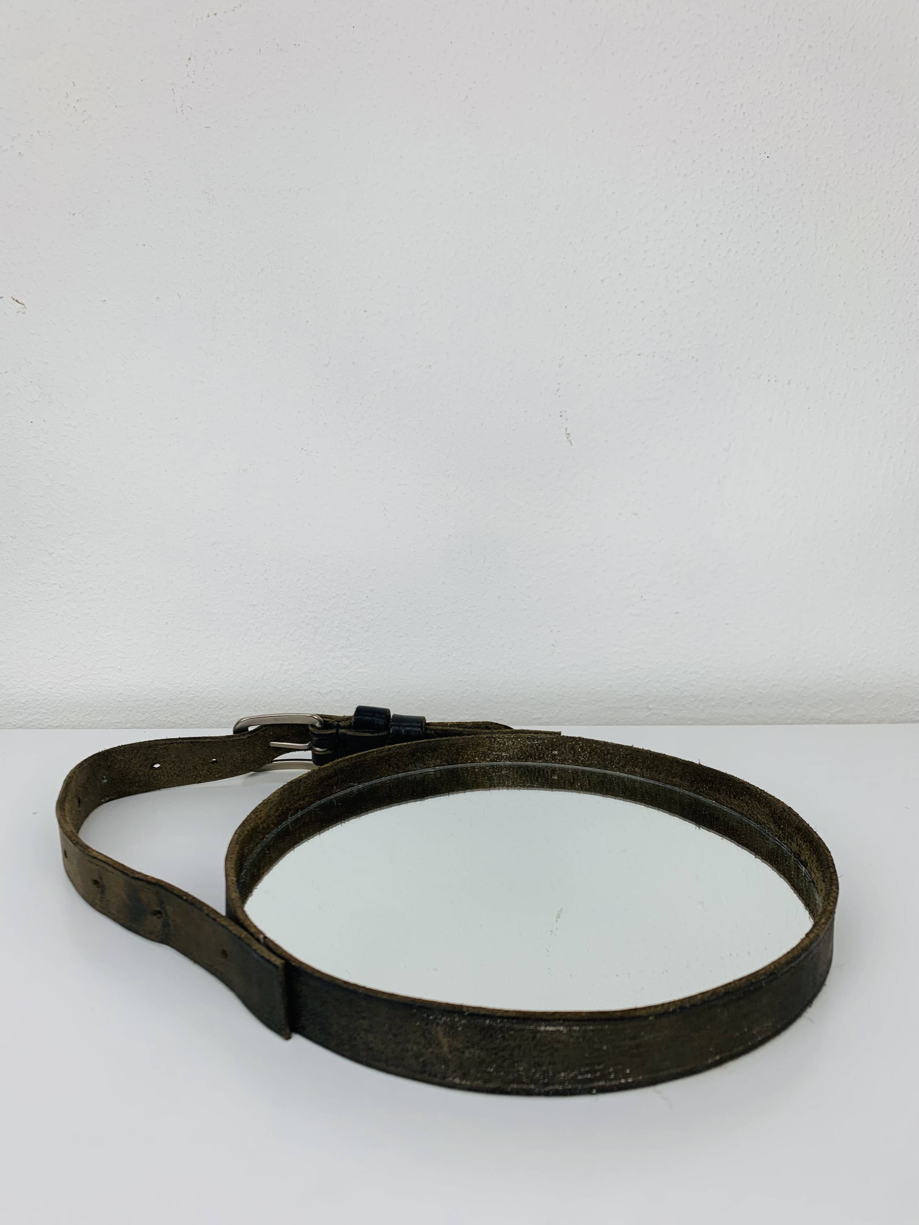 Miroir cerclage cuir artisanal