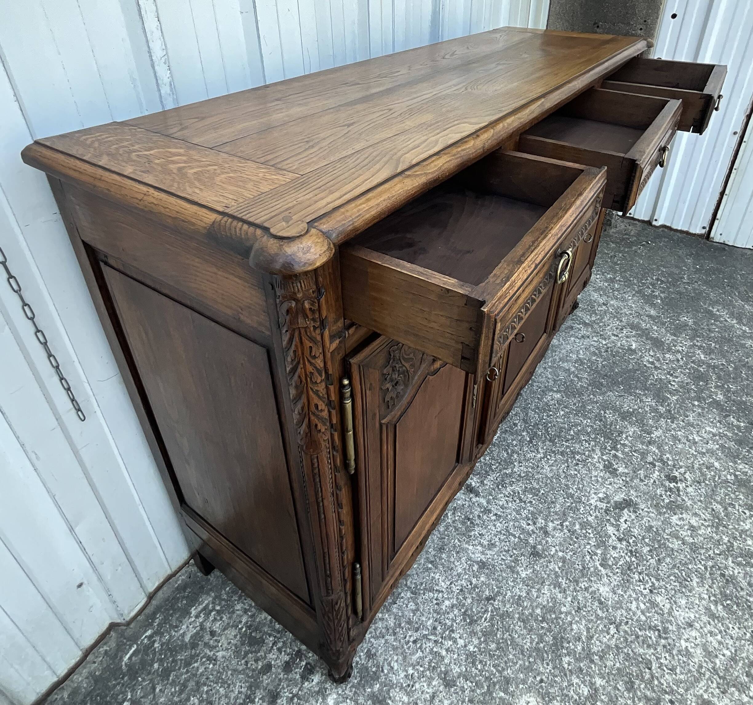 Louis XV style sideboard in solid oak, country style, 19th century