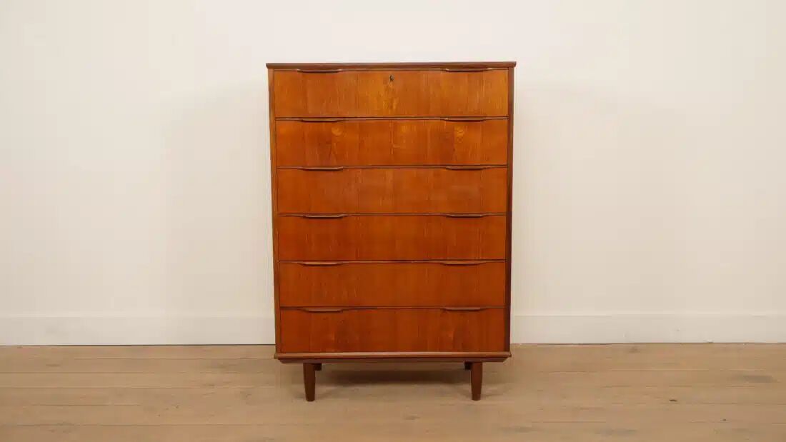 Commode vintage | Teck | 6 tiroirs | 121 cm