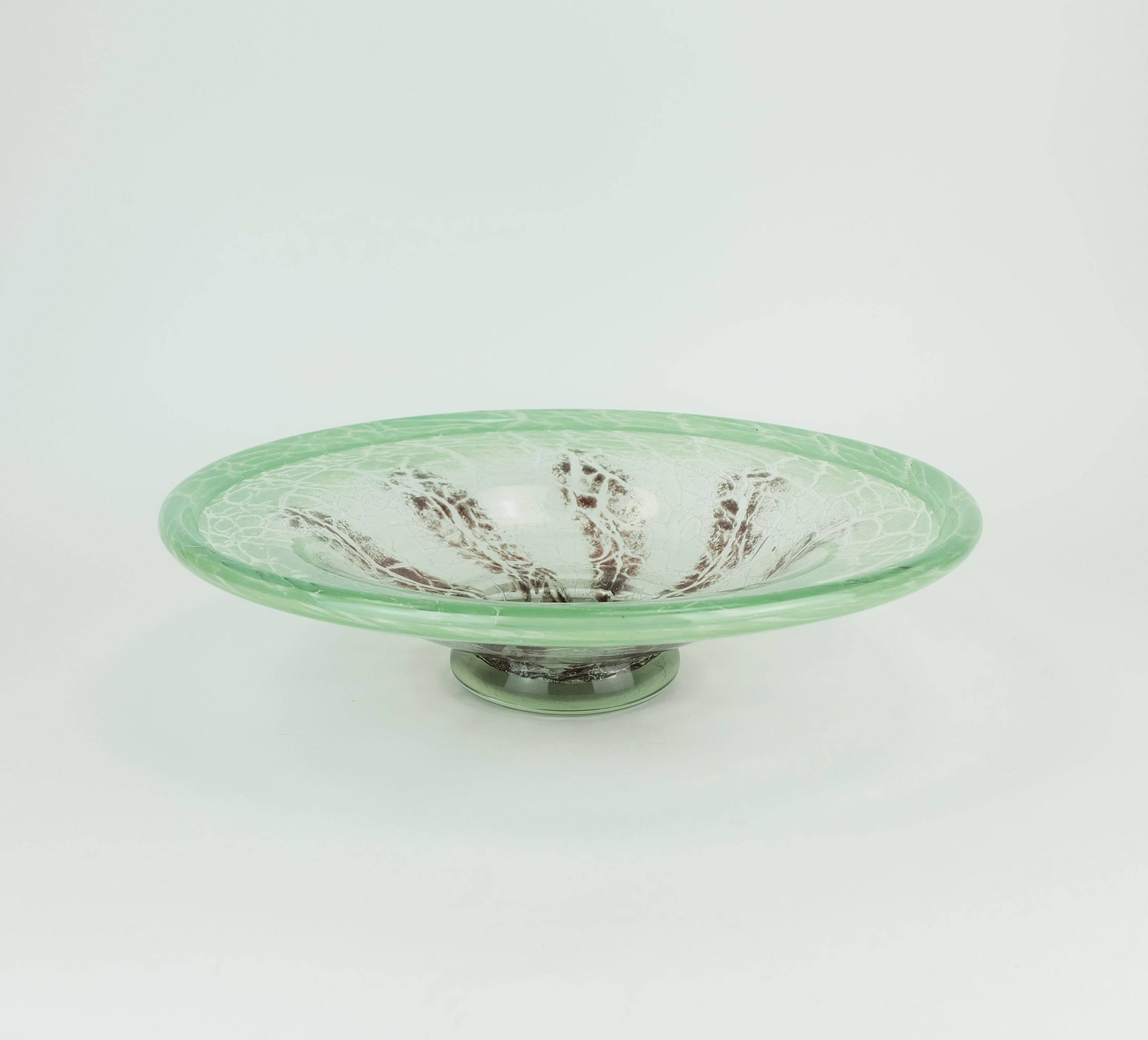 fantastic large WMF art deco ikora glass BOWL karl wiedmann 1930s green and