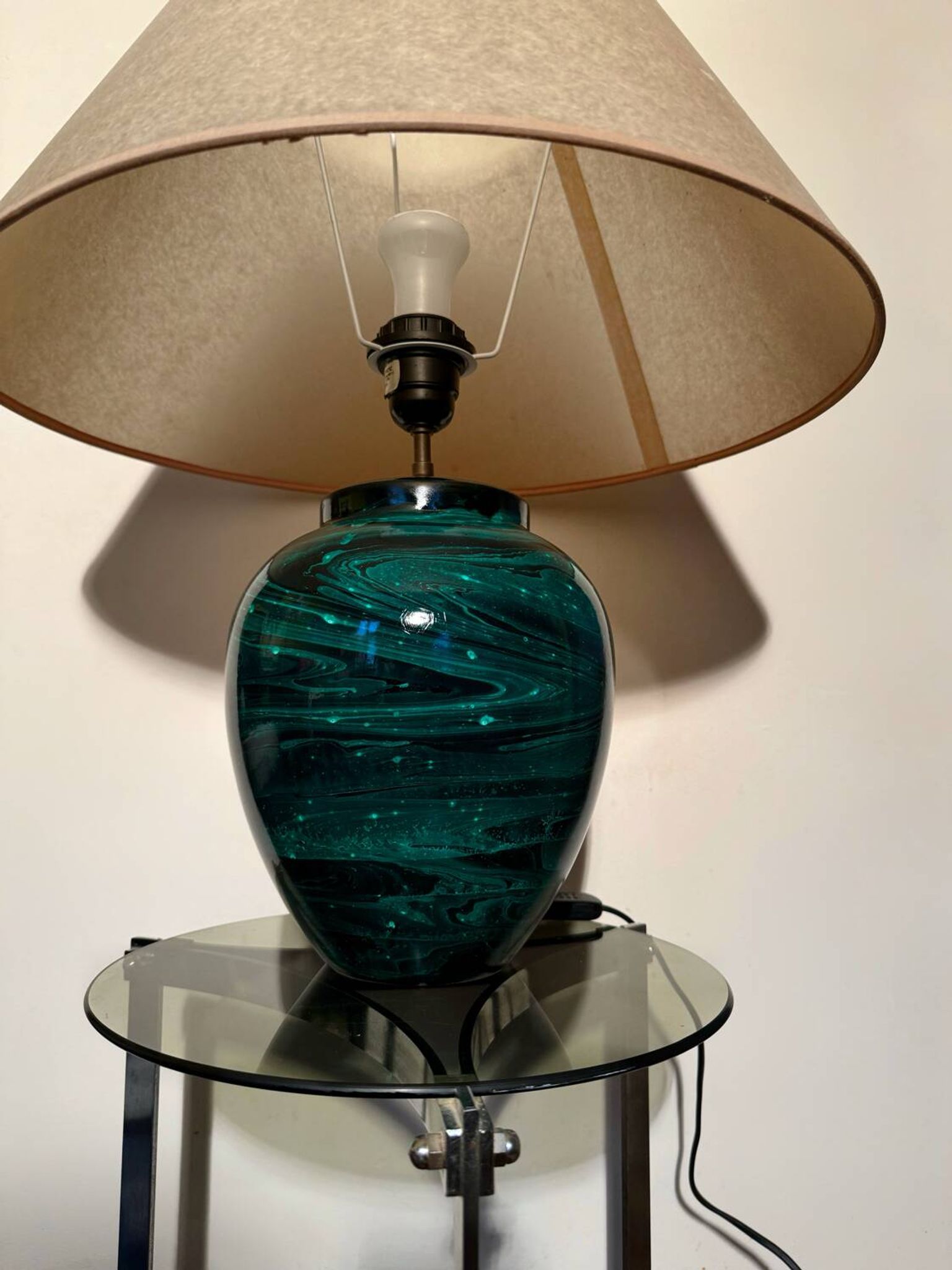 80s faux malachite ceramic lamp