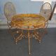 Garden furniture table and 4 folding chairs in patinated iron