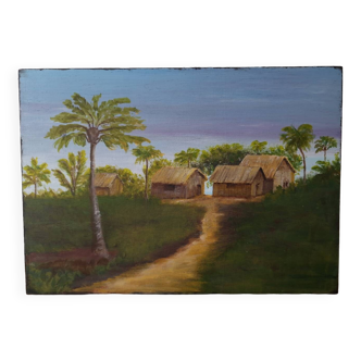 Vintage exotic painting in colonial style