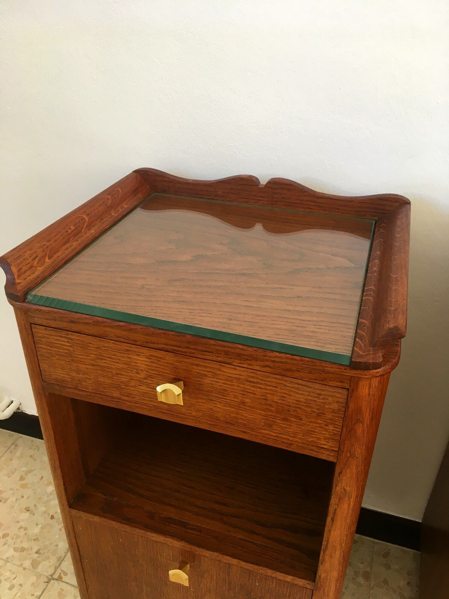 2 vintage oak bedside tables 50s