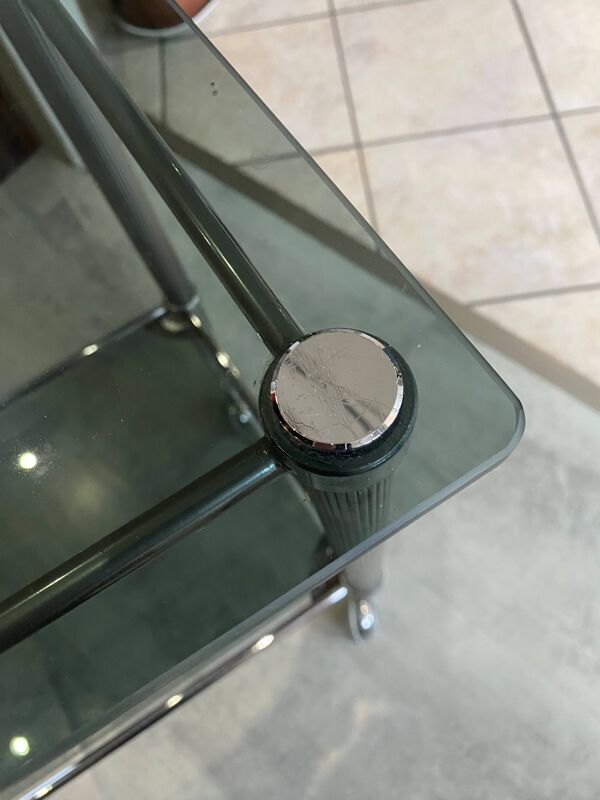 Desserte servante bar roulettes 2 plateaux verre métal argent vintage 50