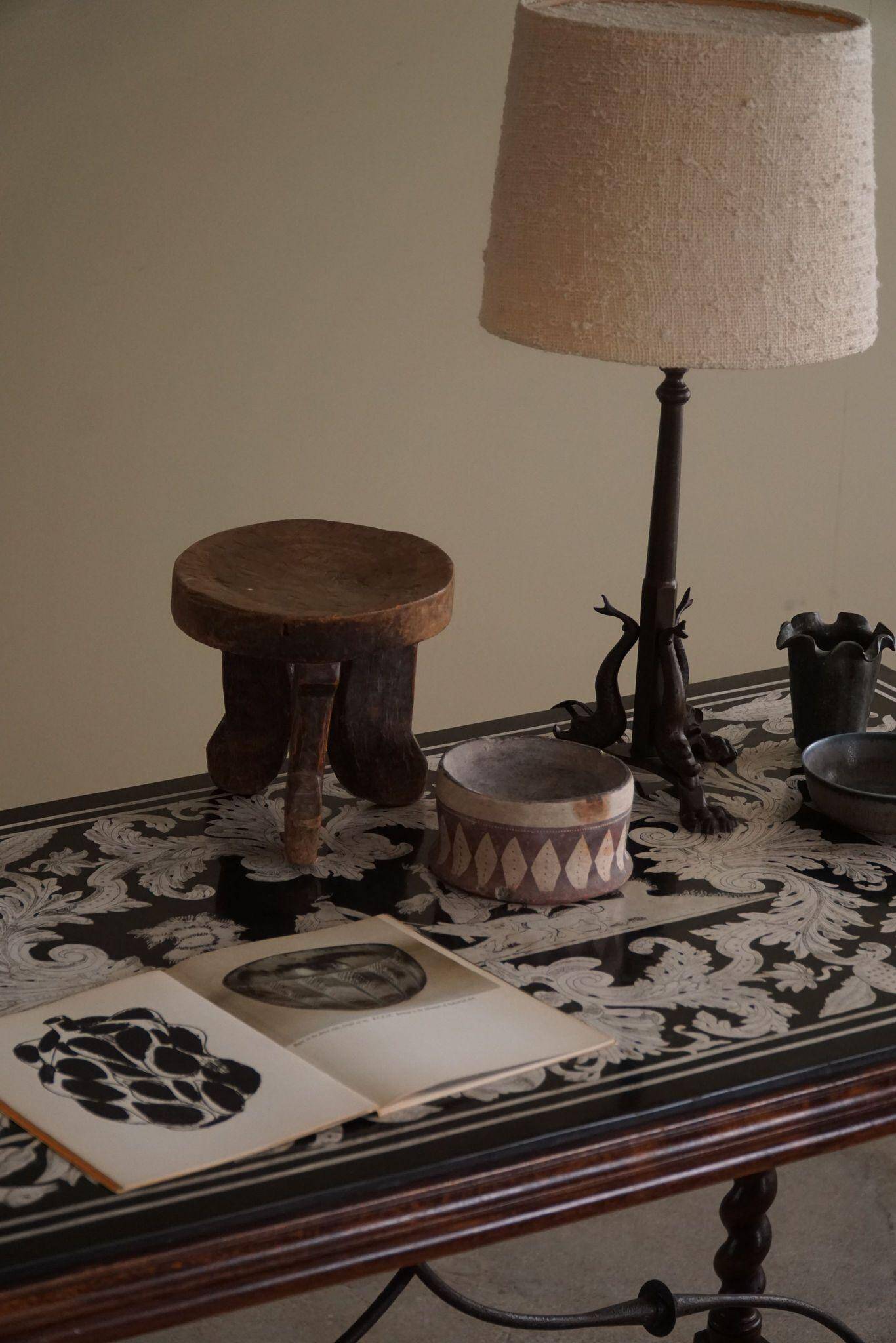 Antique Italian desk table, walnut and marble, Naples, 19th century.