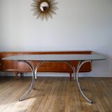 Coffee table in smoked glass and chrome legs, Design, 1970