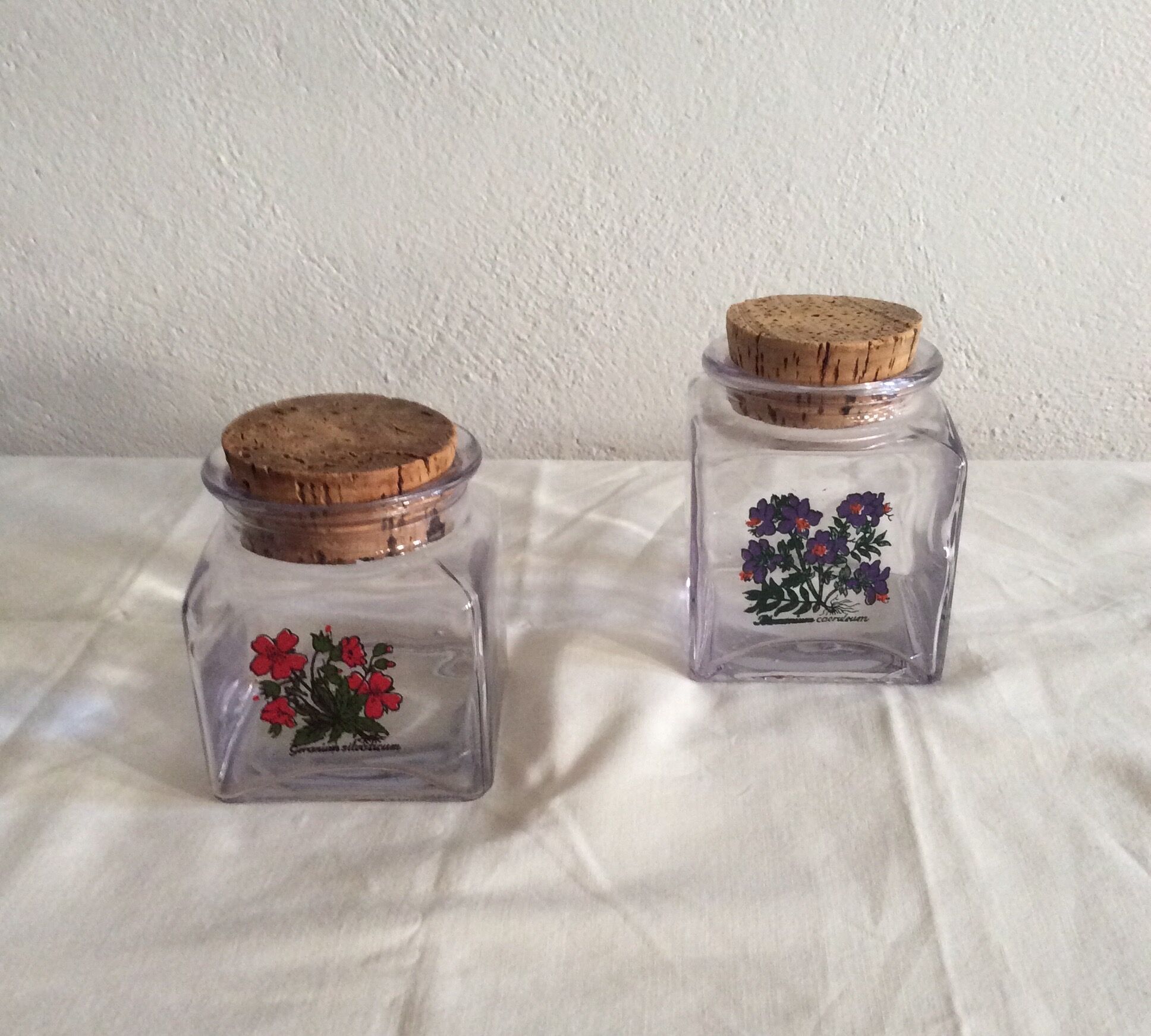 Duo of glass with Cork jars