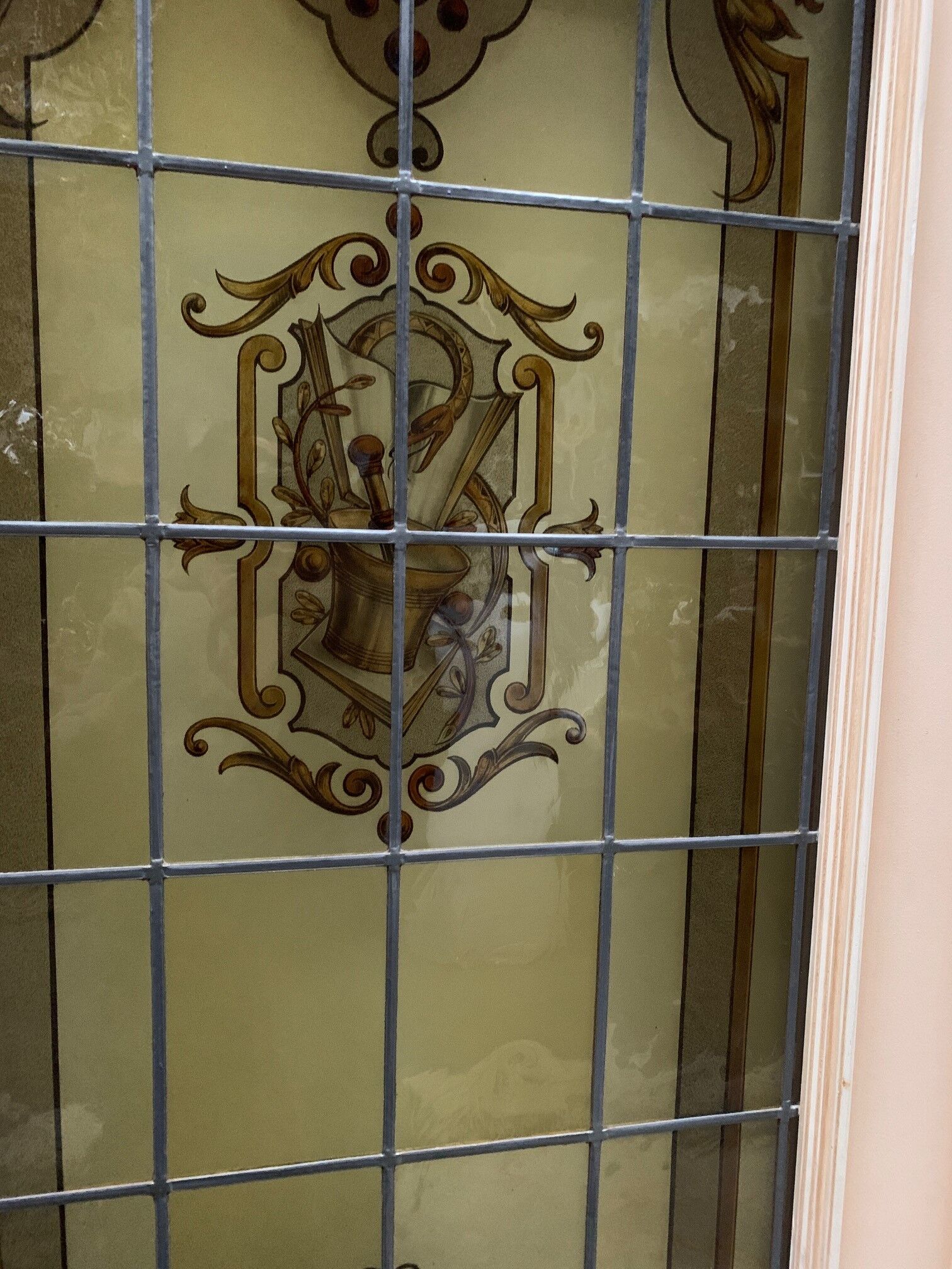 Wooden doors with stained glass