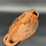 Carved cup in engraved wood – floral decoration and geometric handles