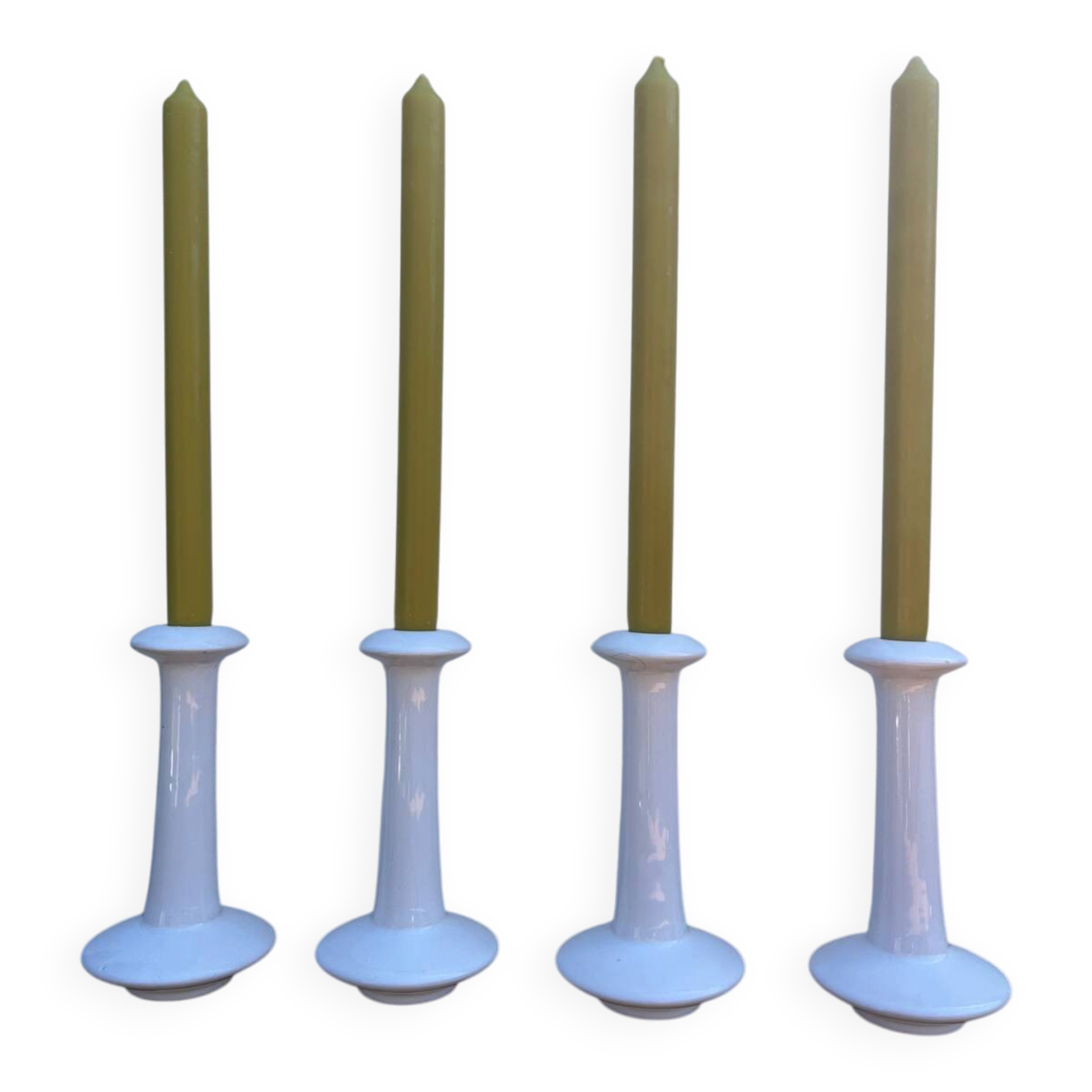 Set of 4 white ceramic candle holders