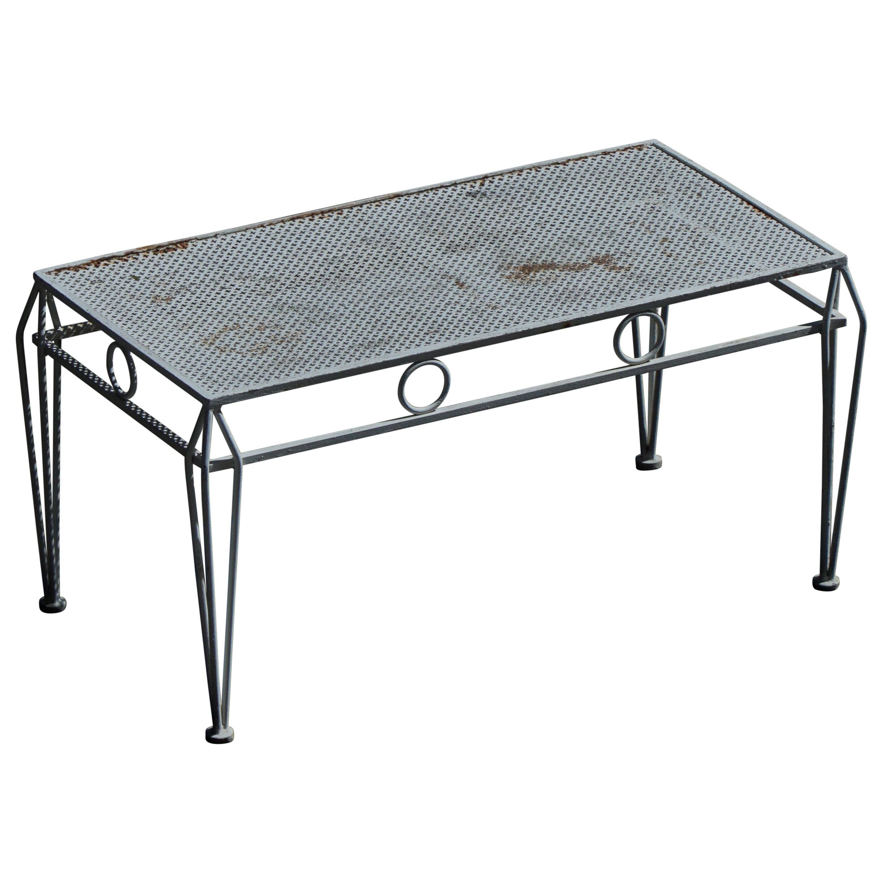 Metal coffee table in French garden style, mid-century modern, with perforated top, 1950s.