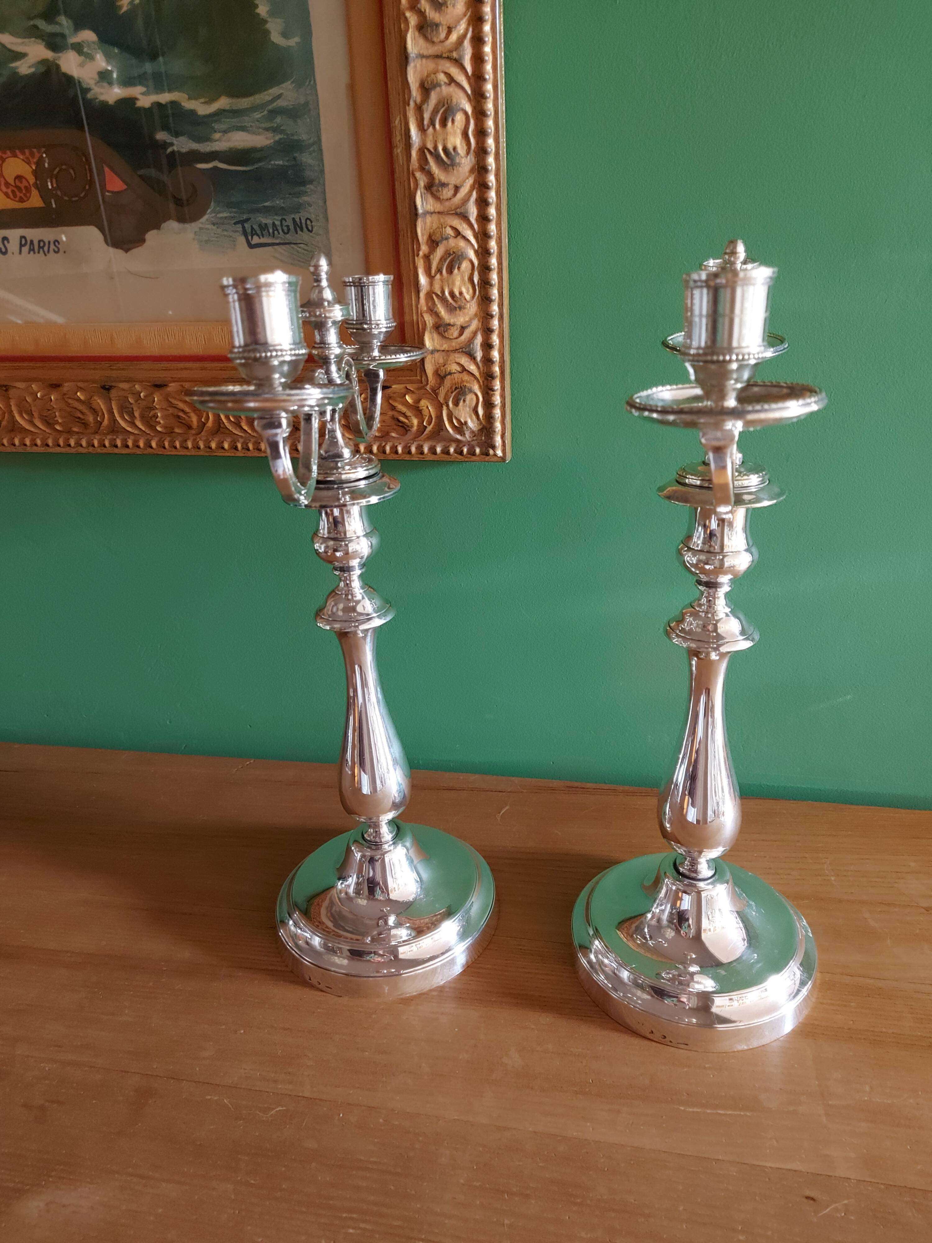 Christofle large silver metal chandeliers
