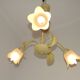 French vintage chandelier with 3 lights in leaf green metal and glass shades 5516