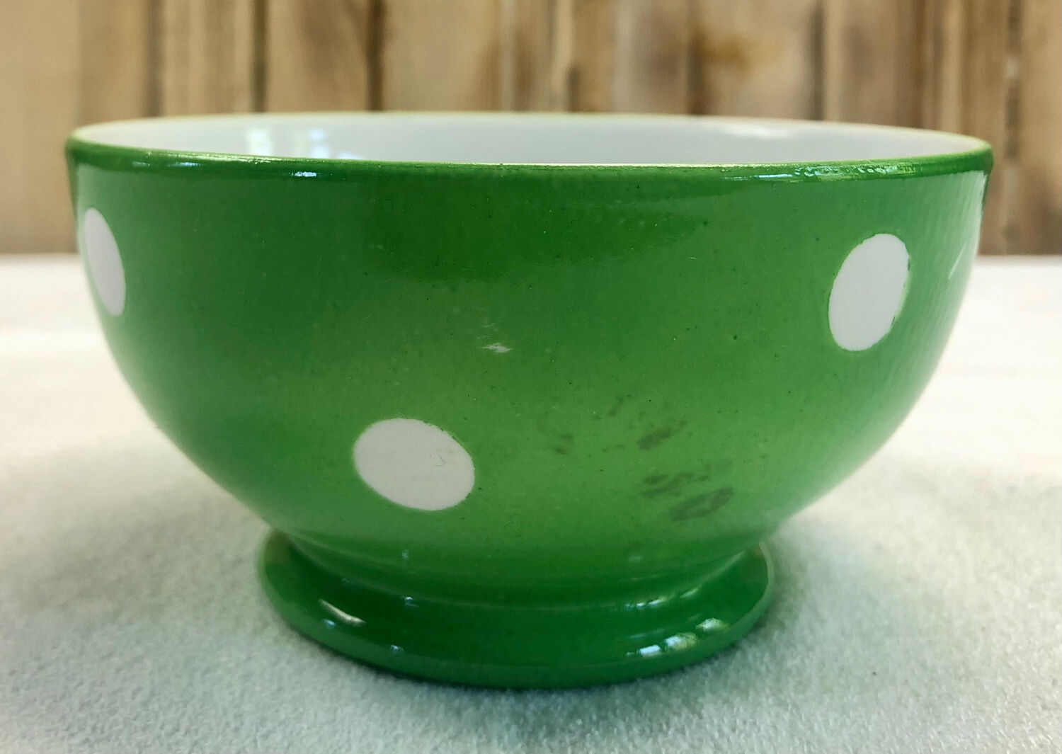 Bol vert pois blancs porcelaine Longchamp