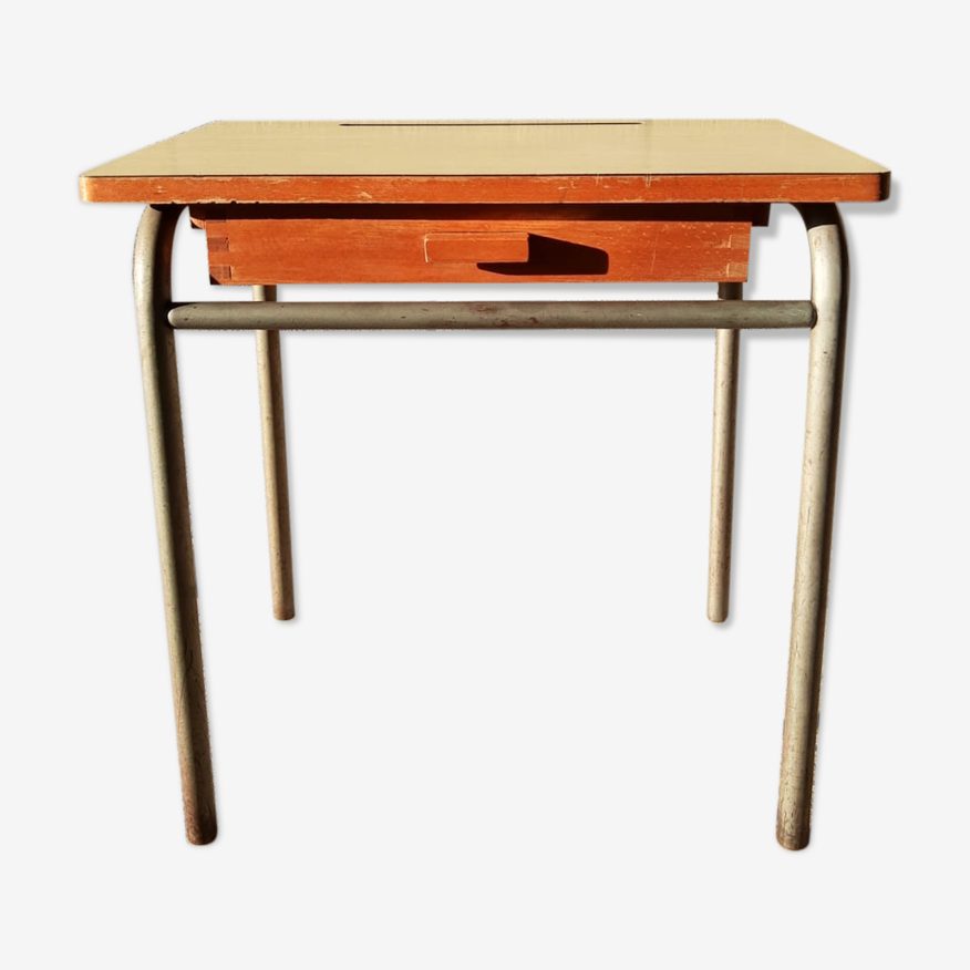 Bureau enfant Vintage style pupitre d'écolier kaki aspect bois