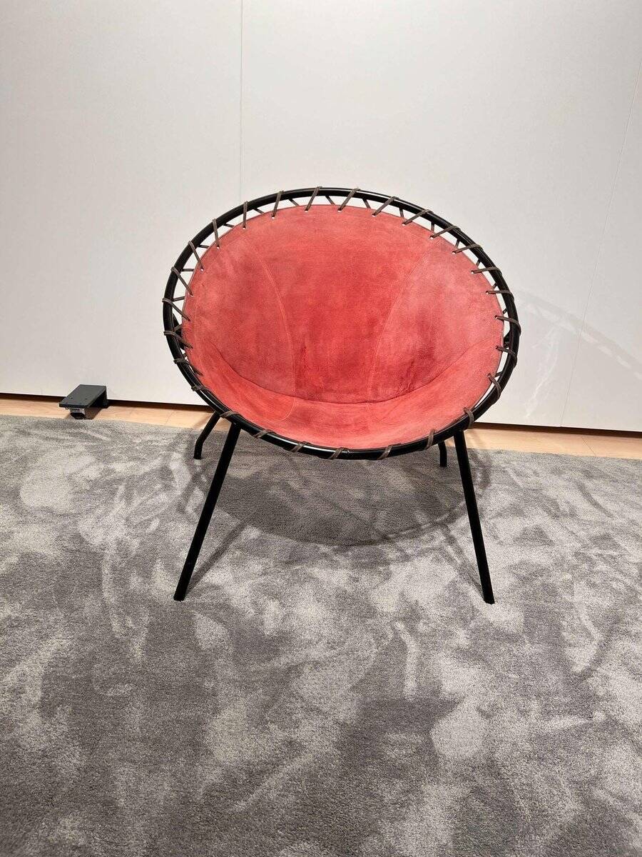 Balloon Lounge Chair in Red Suede & Metal by Hans Olsen, Denmark, 1960s