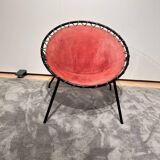 Balloon Lounge Chair in Red Suede & Metal by Hans Olsen, Denmark, 1960s