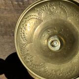 Pair of gilded candlesticks with engraved flower garland motifs H22