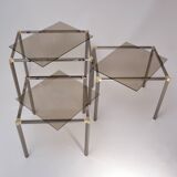 Tables gigognes vintage en métal plaqué ou et verre graphite chrome par Kesterport pour Harrods 1980 Royaume-Uni