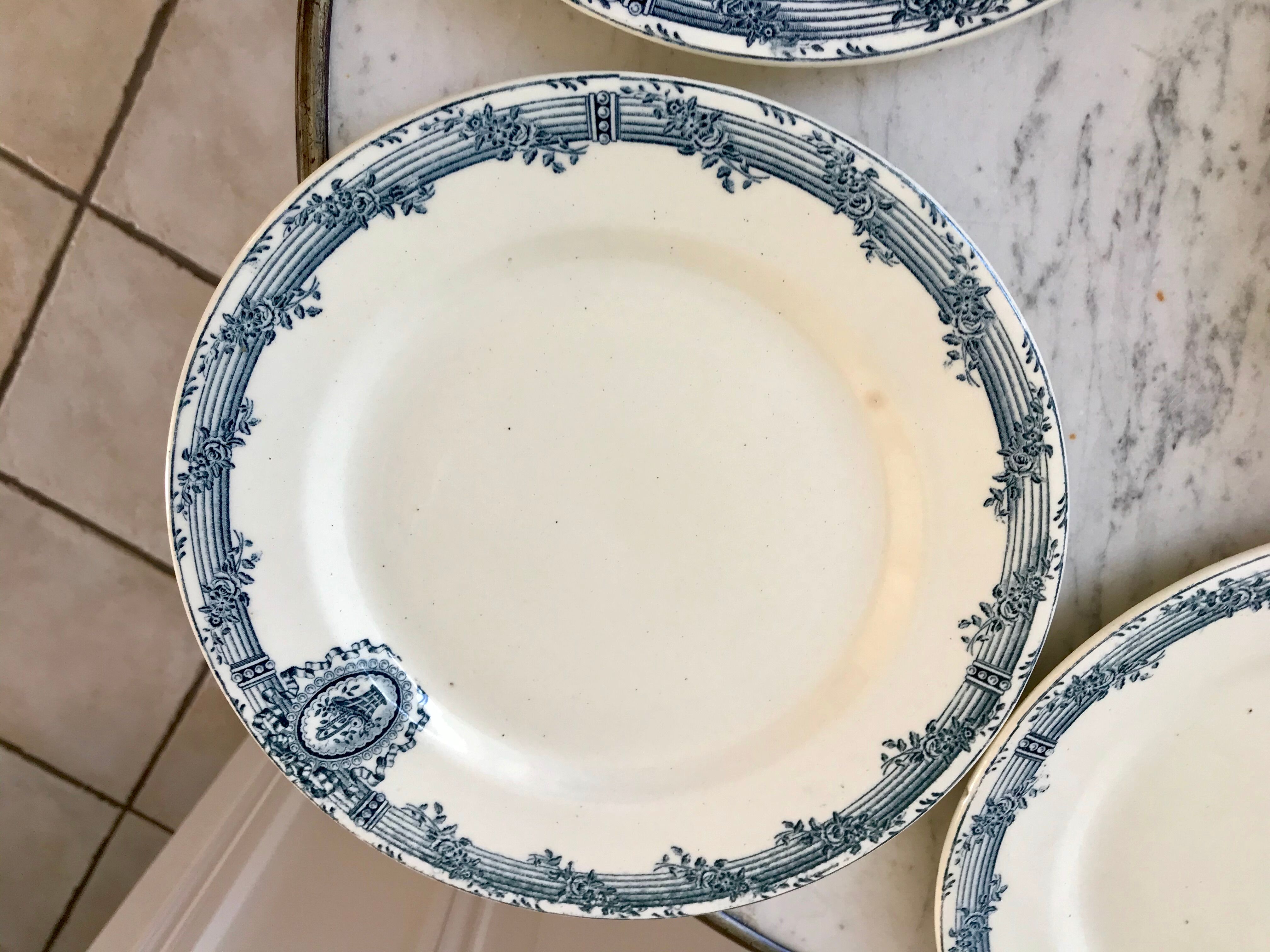7 flat plates Terre de Fer Salins model "Versailles" XIXth