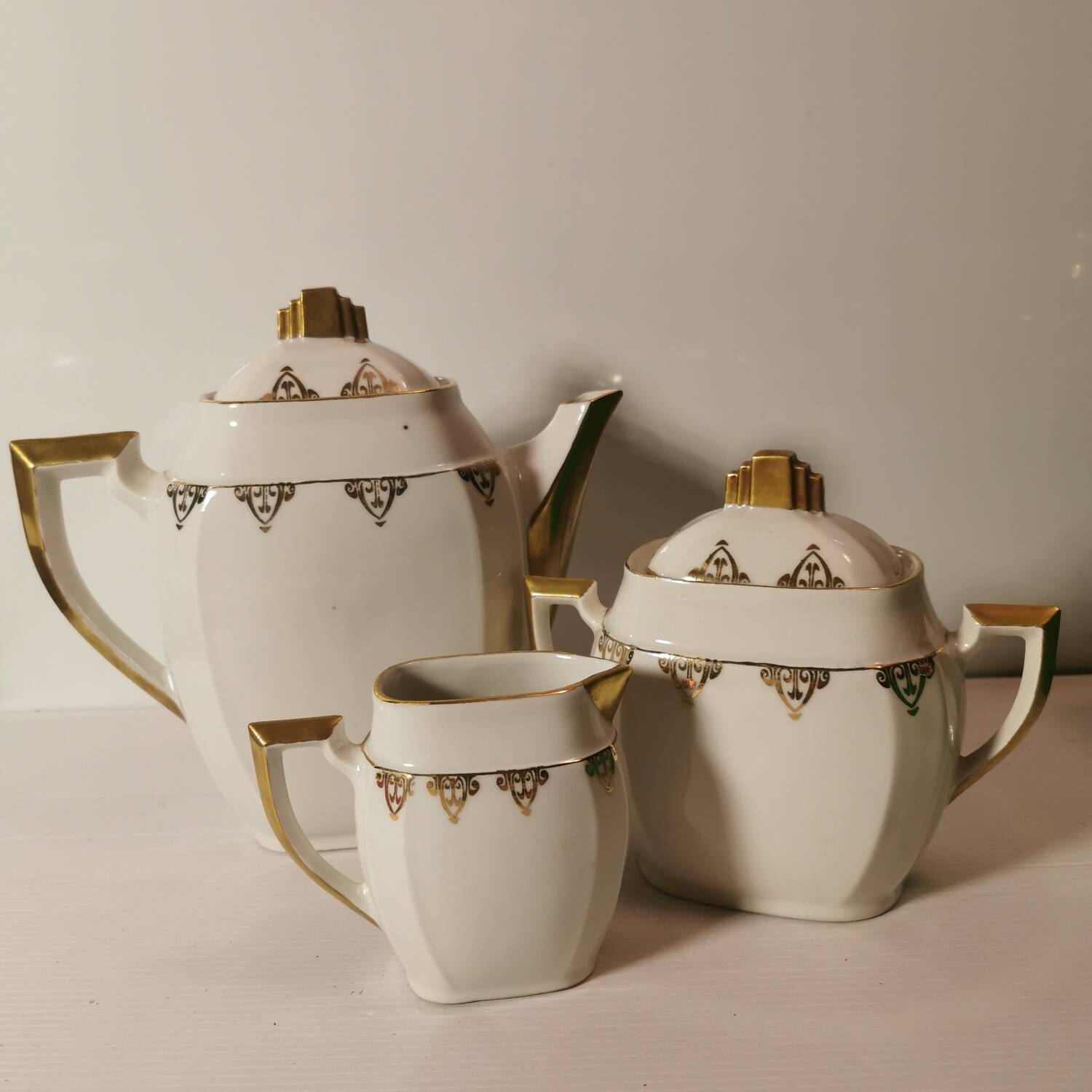 Ms france coffee service art deco style white and gold