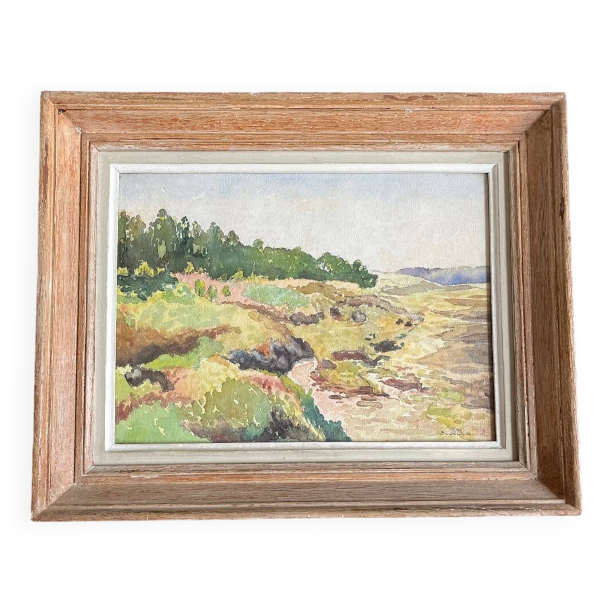 Ernest Biraud Old watercolor painting framed landscape