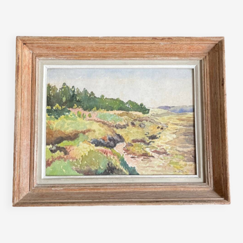 Ernest Biraud Old watercolor painting framed landscape