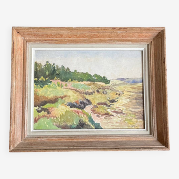 Ernest Biraud Tableau ancien aquarelle paysage encadré