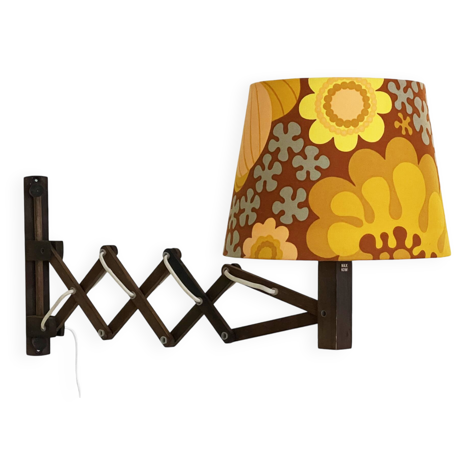 Wall lamp/scissor lamp in died pine wood from Translandia. Denmark 1960s