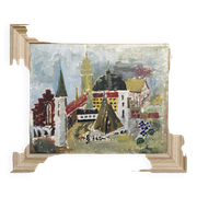 Mid-Century Modern Swedish Cityscape "City Views" Framed Oil Painting