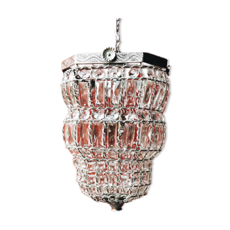 Lustre ancien pampilles & métal ciselé