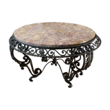 Wrought iron round coffee table and marble top