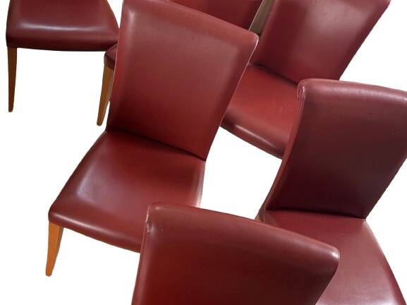 Poltrona Frau Italy - 6 chairs in varnished wood and leather