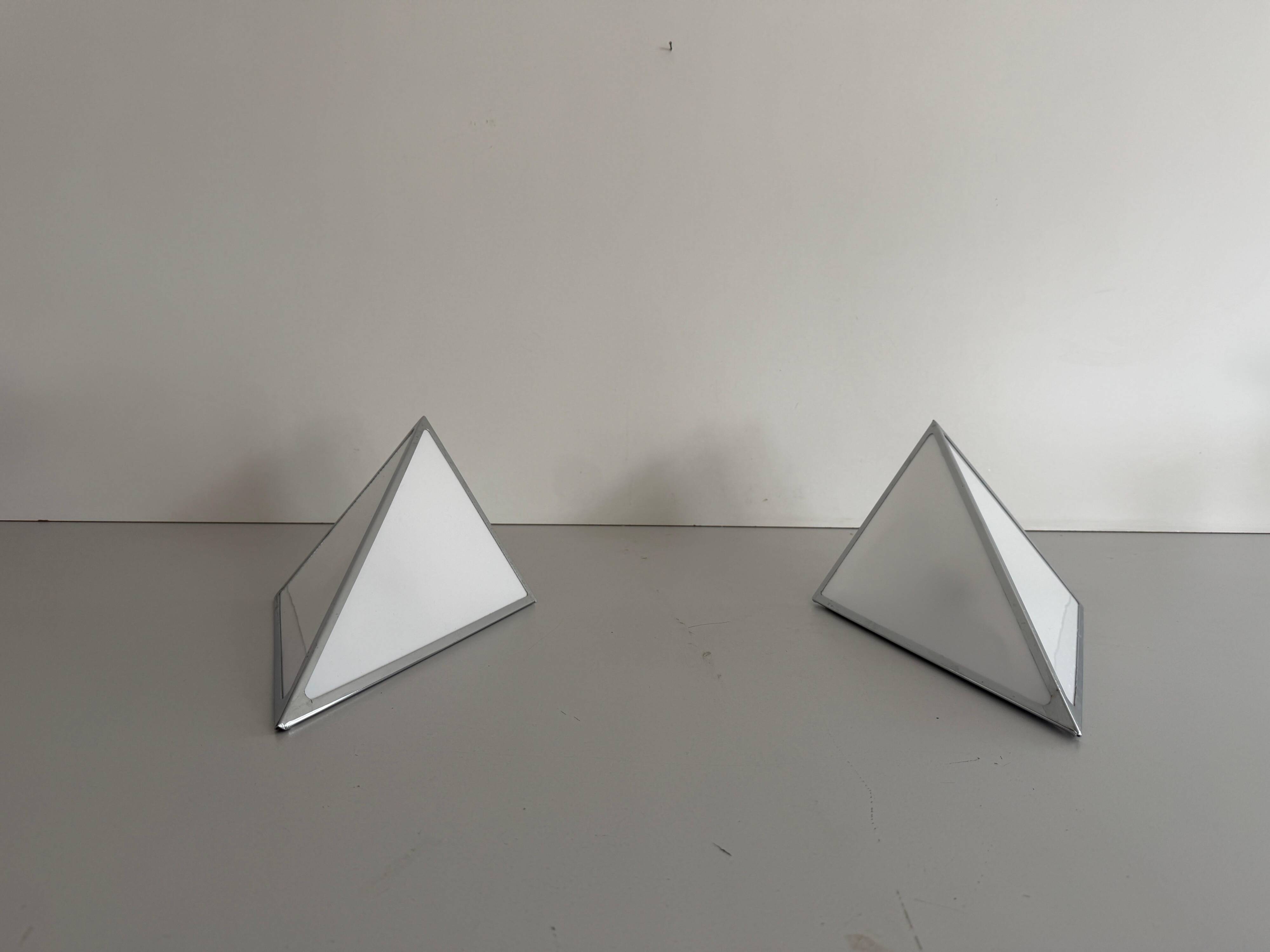 Pair of opal glass wall lights with an aluminium body, 1980s, Germany