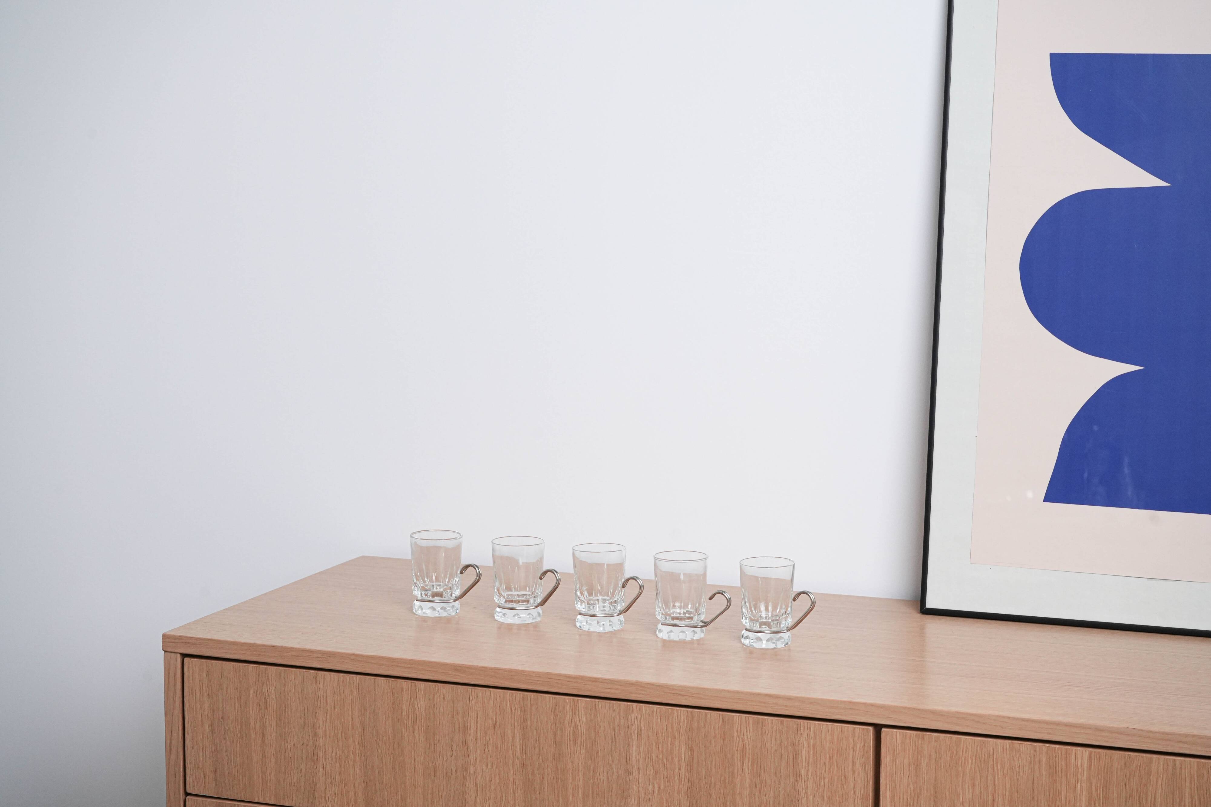 Set of tea glasses, Italian design, 1970s, made in Italy