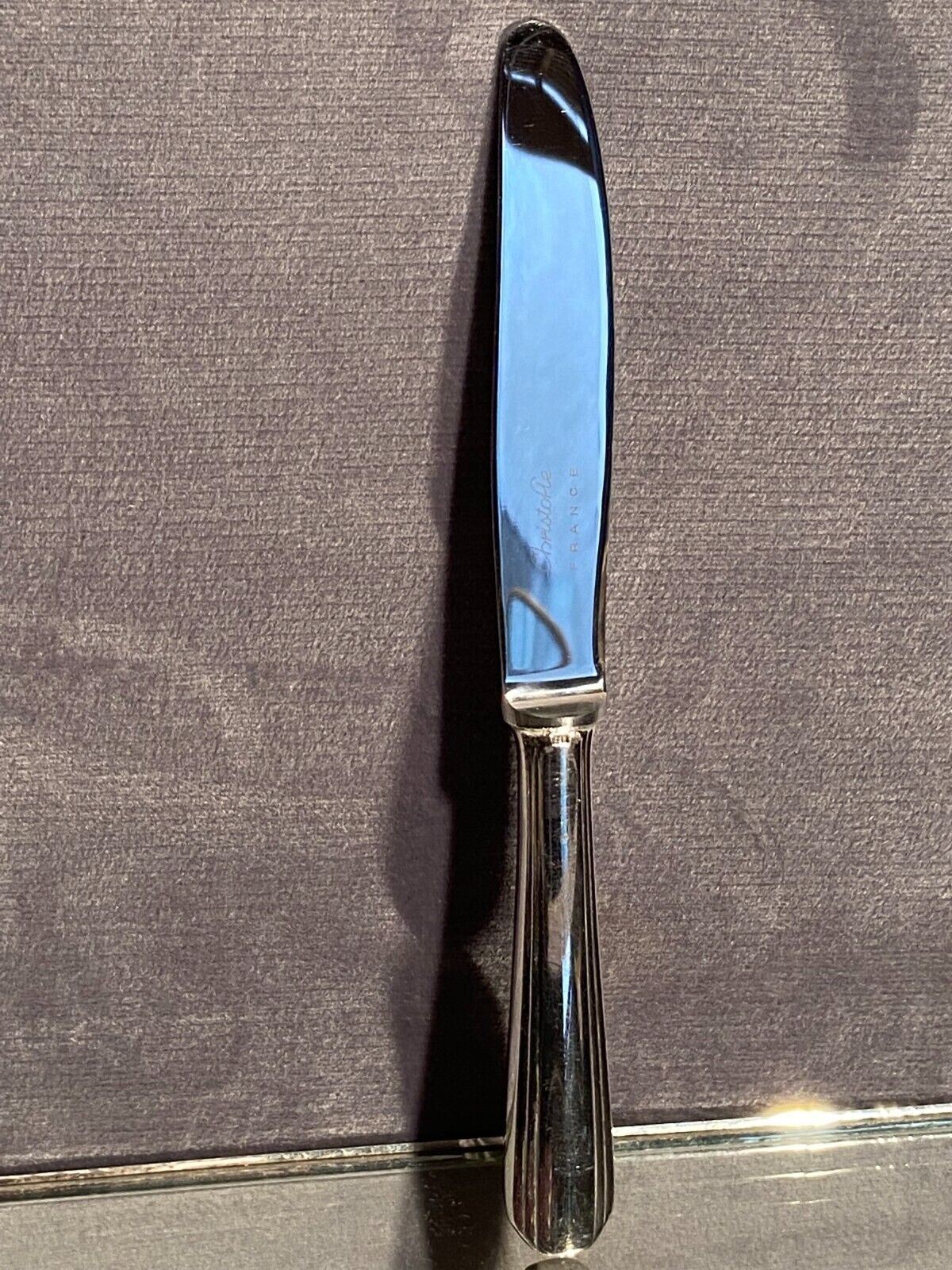Dessert knife in silver metal signed Christofle model Boréal